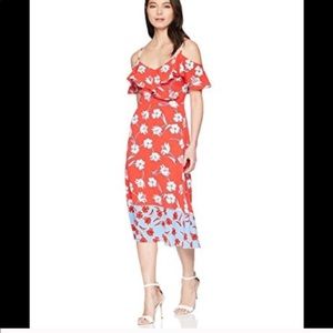 London Times Dress cold shoulder red and blue